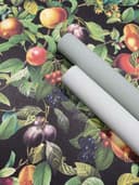 Tapeta z włókniny owoce, liście kwiaty natura matowa w kolorze czarnym 
