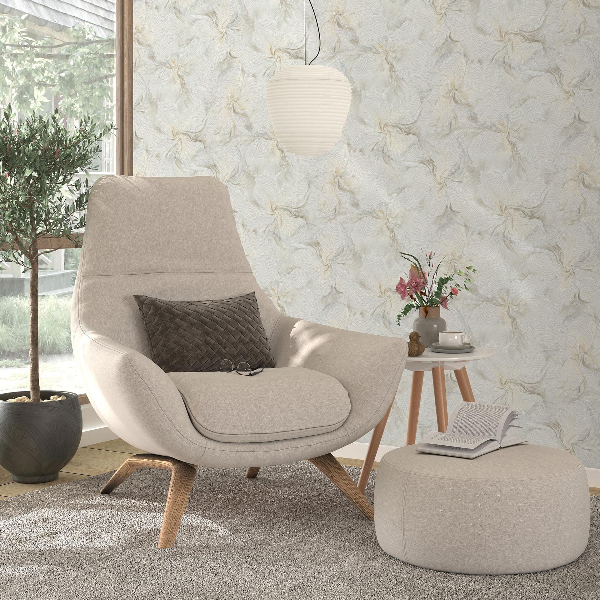 Tapeta z włókniny, motyw kwiatowy Aurora cream