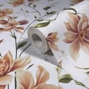 Tapeta z włókniny kwiaty, liście floral nature matowa w kolorze biało pomarańczowym