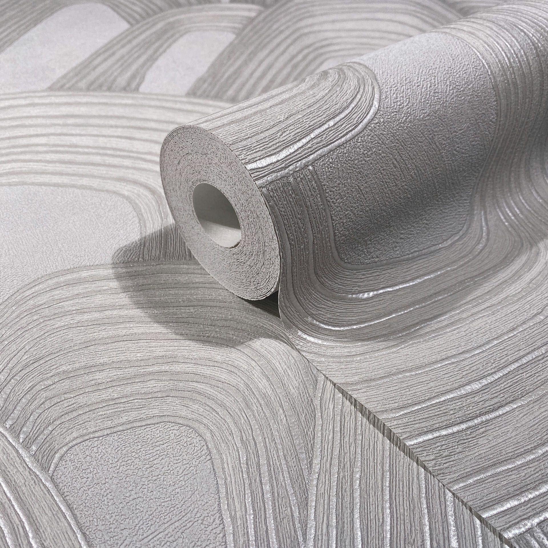 Tapeta z włókniny o wyglądzie 3D, geometryczna grafika wzgórza w kolorze szarym 