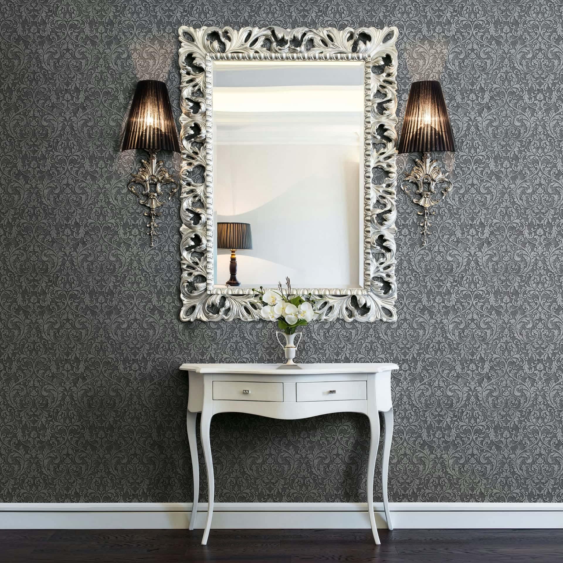 Tapeta z włókniny Ornamental Classic matowa w kolorze antracytowym 