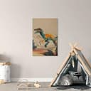 Plakat drewniany Dinozaur - Velociraptor - Brązowy