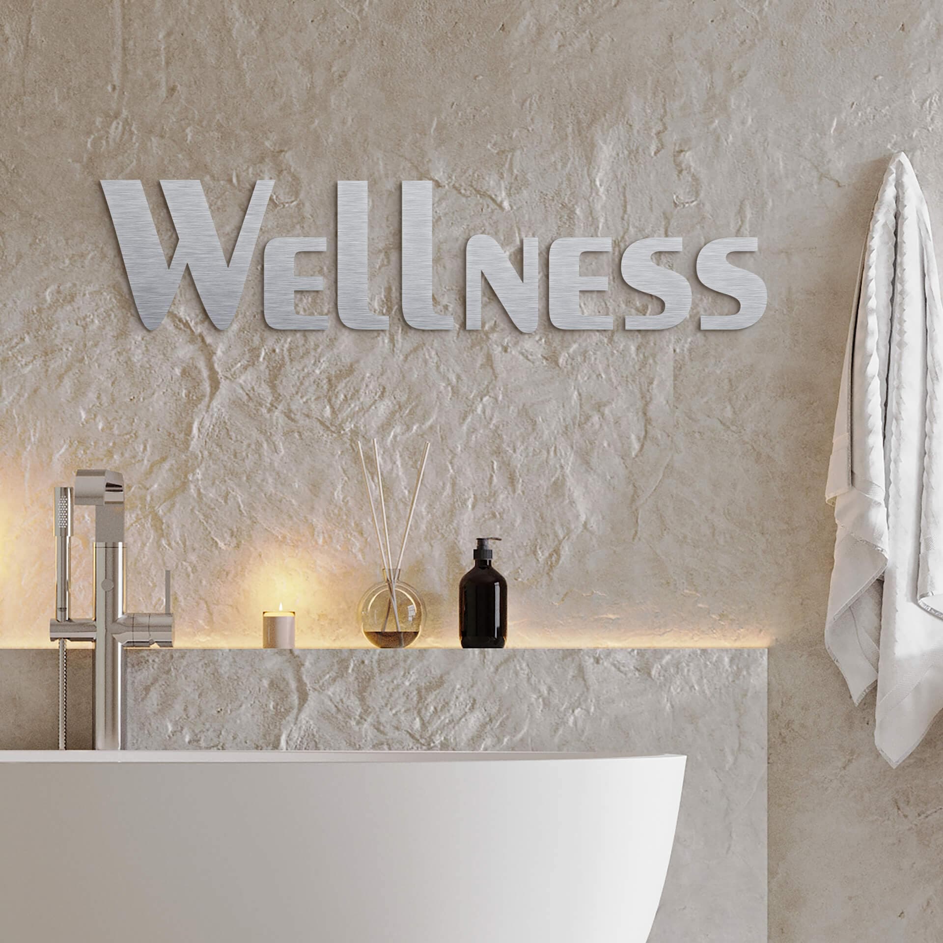 Aluminiowe litery z dibondu - efekt srebra - Wellness