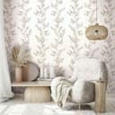 Tapeta z włókniny liście, gałęzie kwiatowa natura matowa w kolorze biało-beżowym