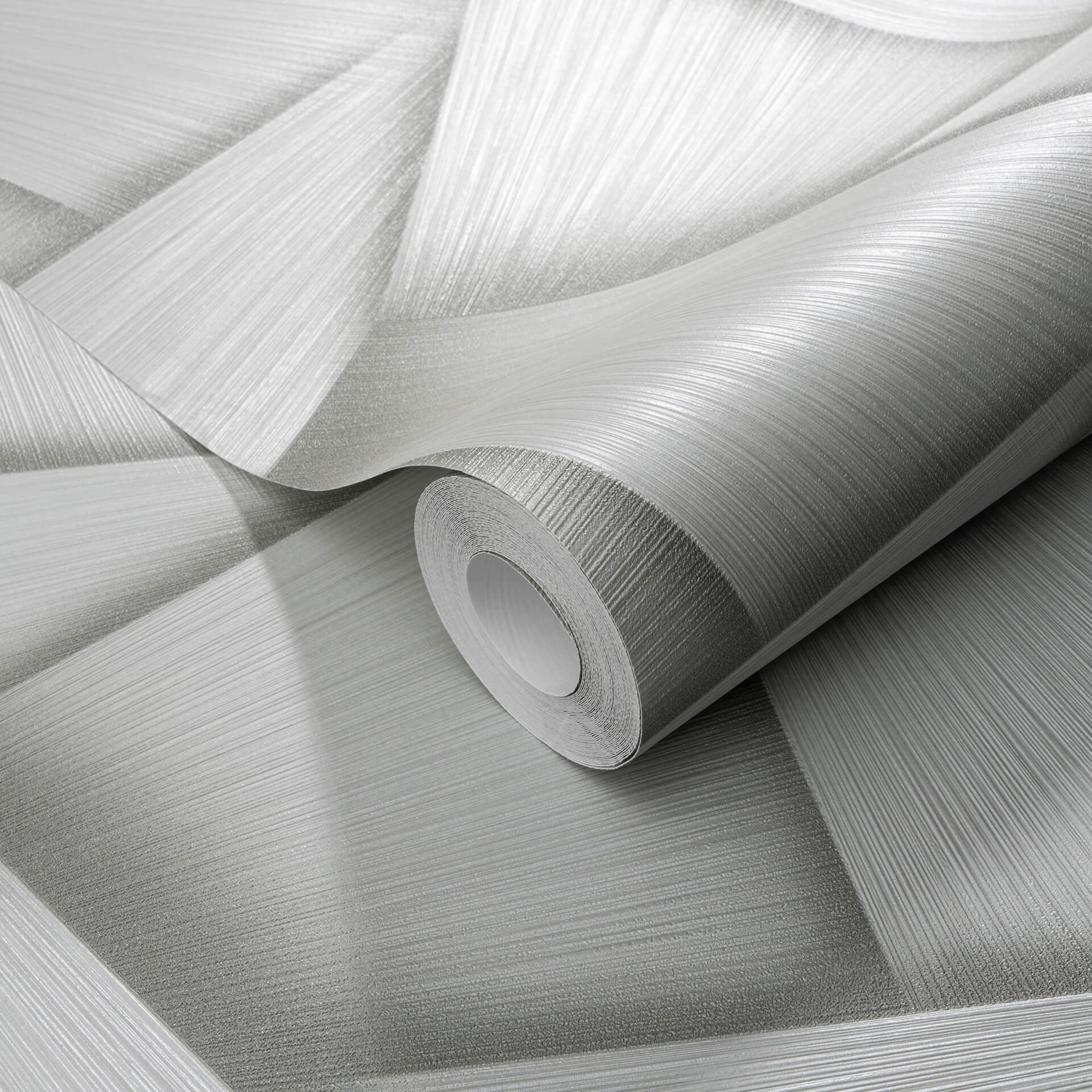 Tapeta flizelinowa z geometrycznymi kształtami i metalicznym efektem w kolorze zielonym