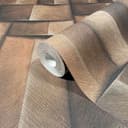 Tapeta z włókniny z motywem drewna o geometrycznym, brązowym wyglądzie 3D