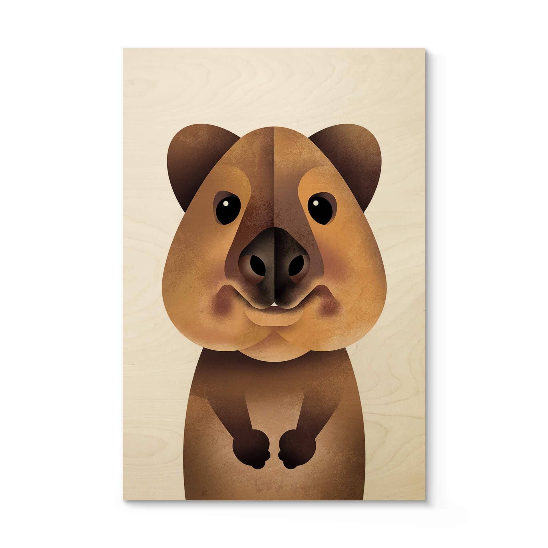 Plakat drewniany Quokka do pokoju dziecięcego - brązowy