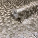 Tapeta z włókniny sześciokątna, metaliczna płytka o nowoczesnym, geometrycznym wyglądzie w kolorze złotym