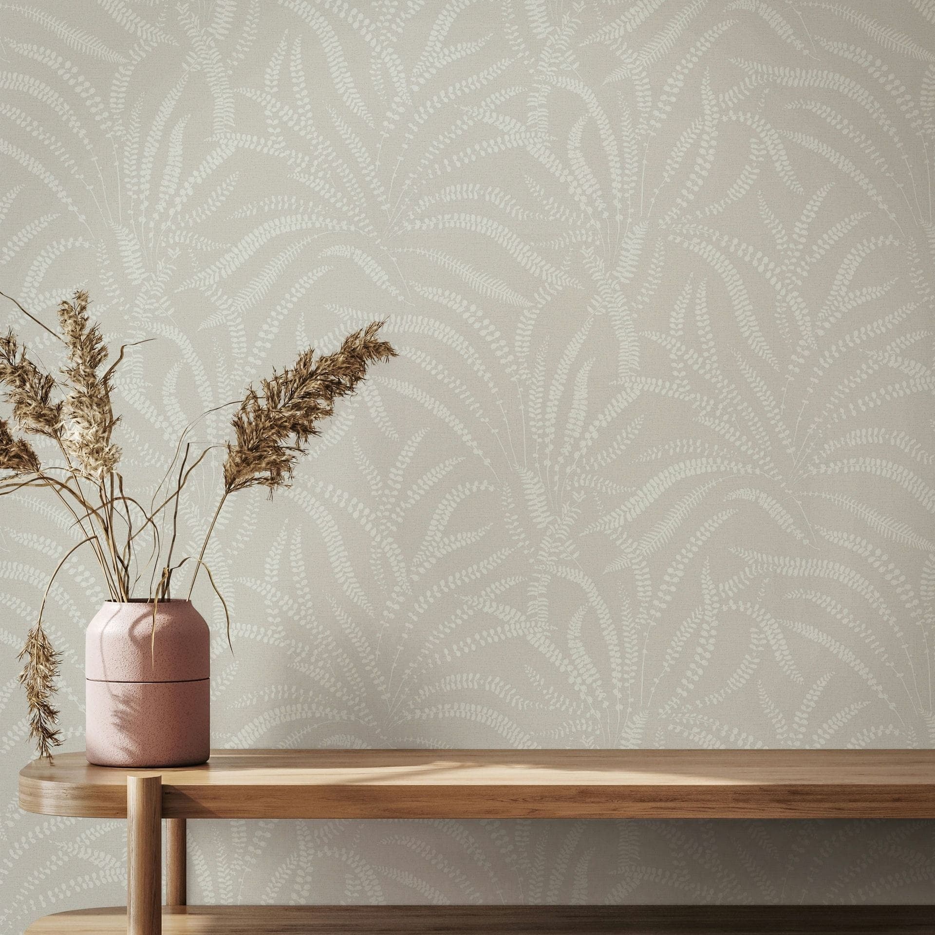 Tapeta z włókniny liście, wąsy kwiatowa natura w kolorze szaro-beżowym
