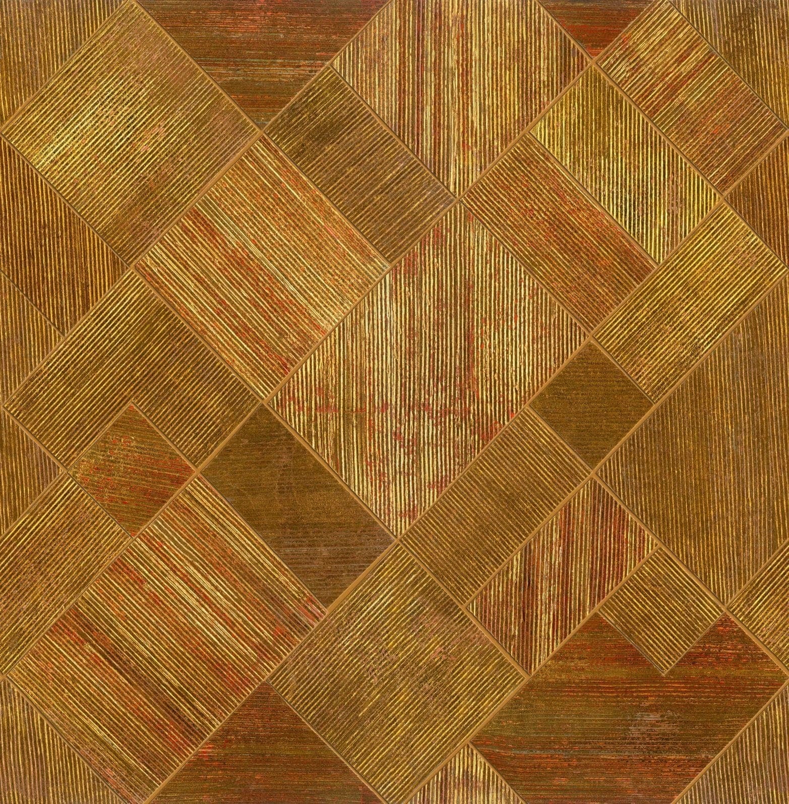Fototapeta Geometryczny wzór w złote i oliwkowe pasy z teksturą tekstylną 2,7 x 2,65 m