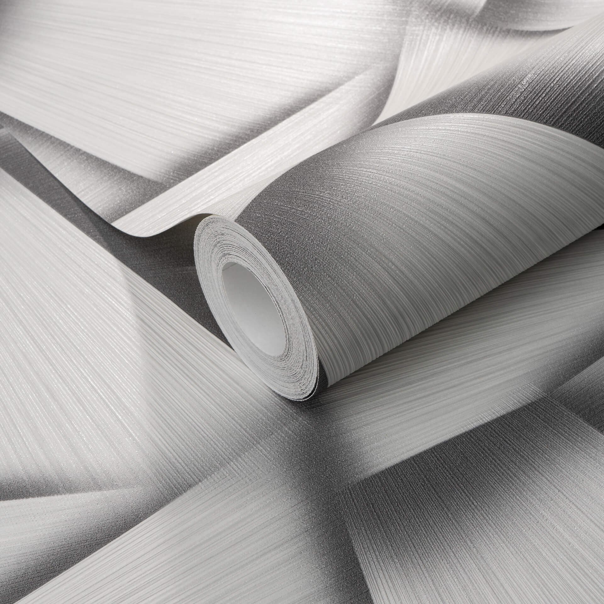 Tapeta z włókniny o geometrycznych kształtach i metalicznym efekcie w kolorze szarym