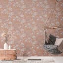 Tapeta vintage wiejski dom rośliny włóknina tapeta pomarańczowy szary - wzór tapety kwiaty, liście