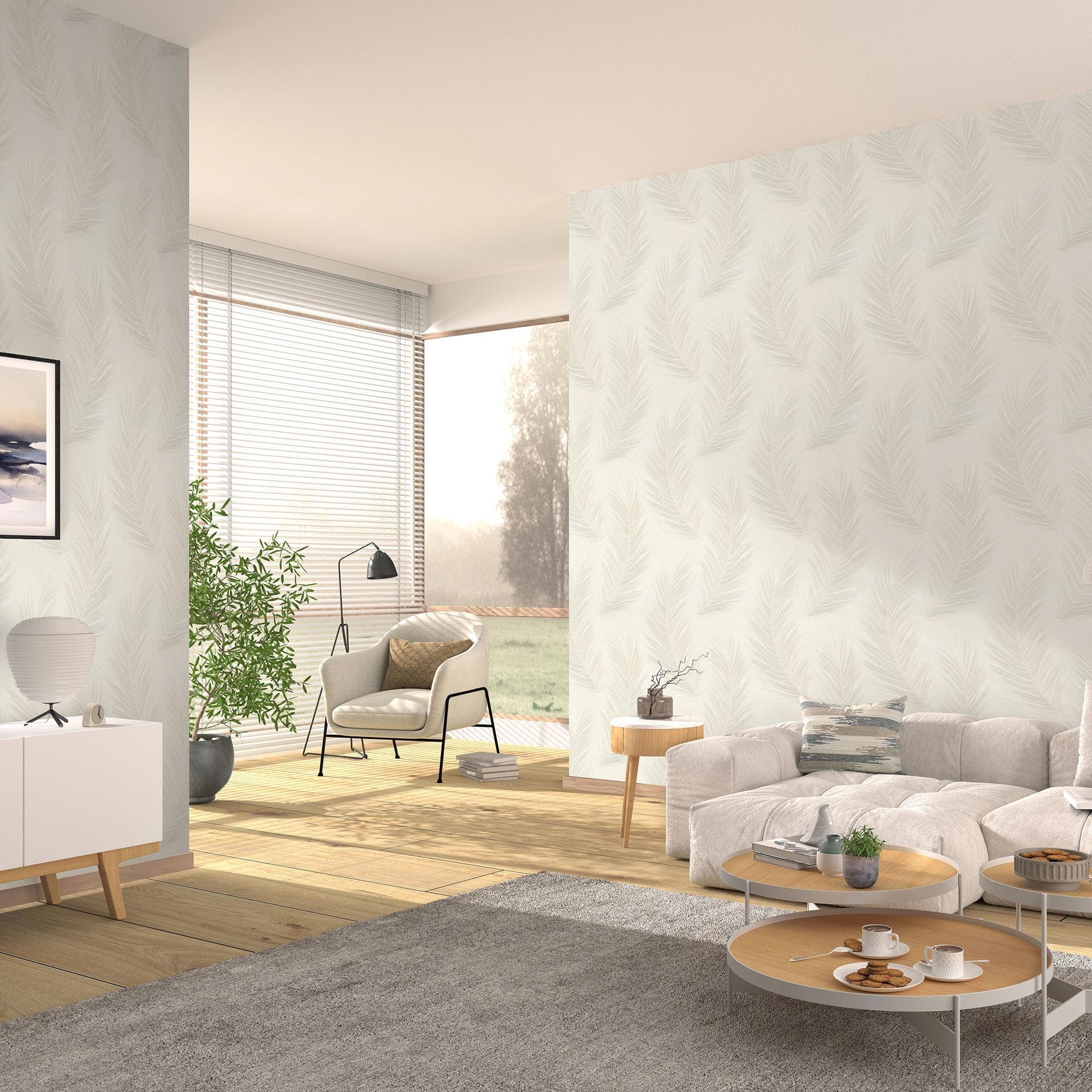 Tapeta z włókniny z motywem liści Aurora beige
