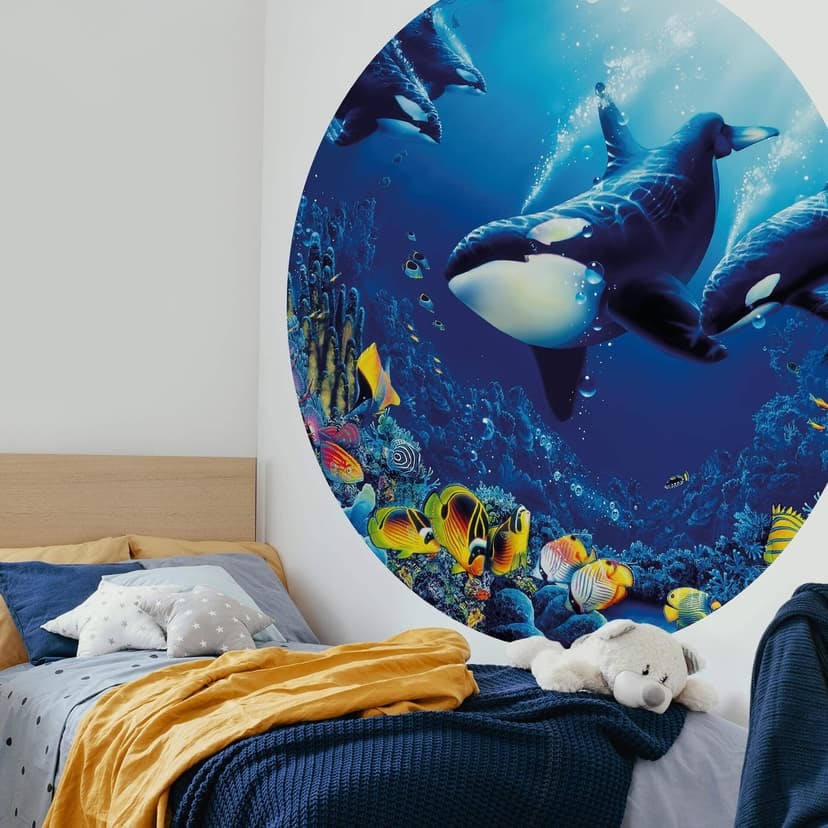 Fototapeta Orcas joie de vivre - okrągła - tapeta flizelinowa/tapeta flizelinowa samoprzylepna