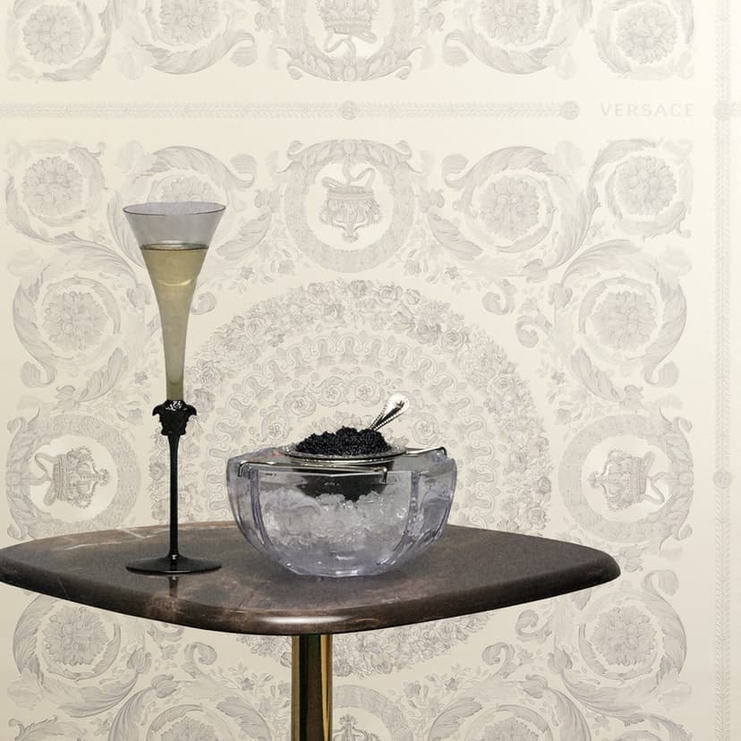 Tapeta z włókniny Versace Heritage Baroque Medallion Floral White Grey luksusowa elegancja