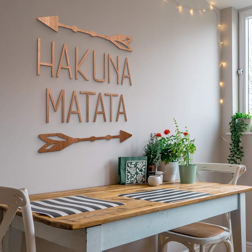Drewniane litery mahoń Hakuna Matata ze strzałkami