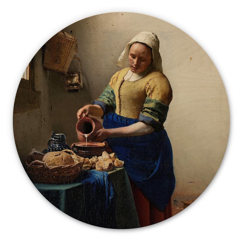 Obraz drewniany Vermeer - Dziewczynka z dzbankiem mleka - Okrągły