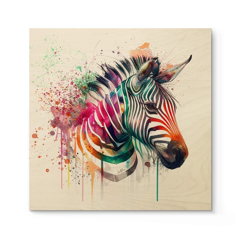 Plakat drewniany Heine - Tęczowa zebra - Kwadrat