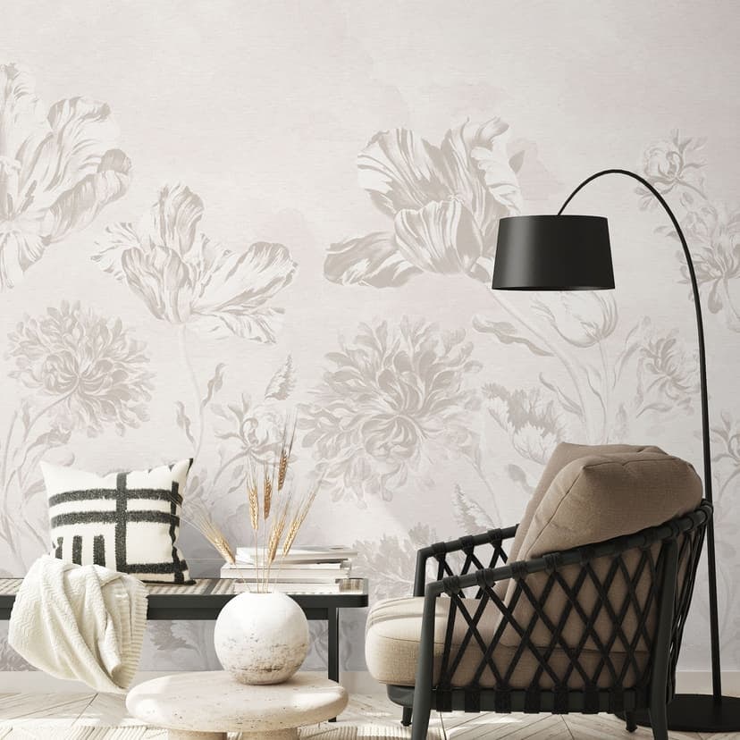 Fototapeta z kwiatami - polne kwiaty w kredowym odcieniu szarości - Bloomery Decor