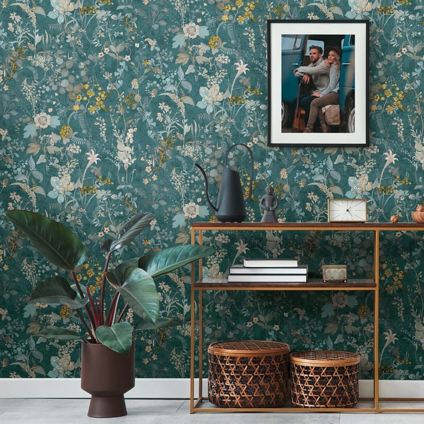 Petrol blue vintage wiejski dom tapeta włókninowa w kwiaty tapeta w kwiaty
