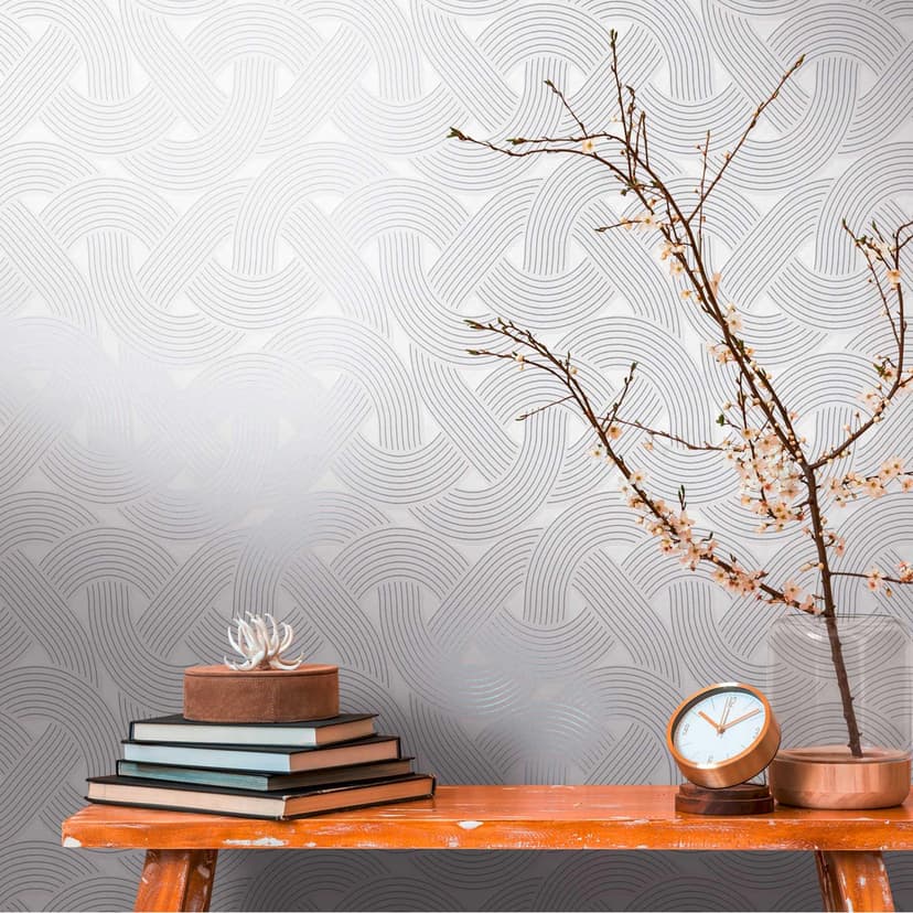 Tapeta flizelinowa w stylu art deco biało srebrna - graficzna tapeta z wzorem w linie