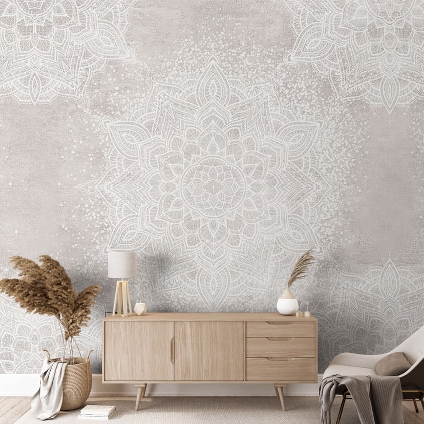 Delikatna mandala na szaro-beżowej fototapecie - Bloomery Decor