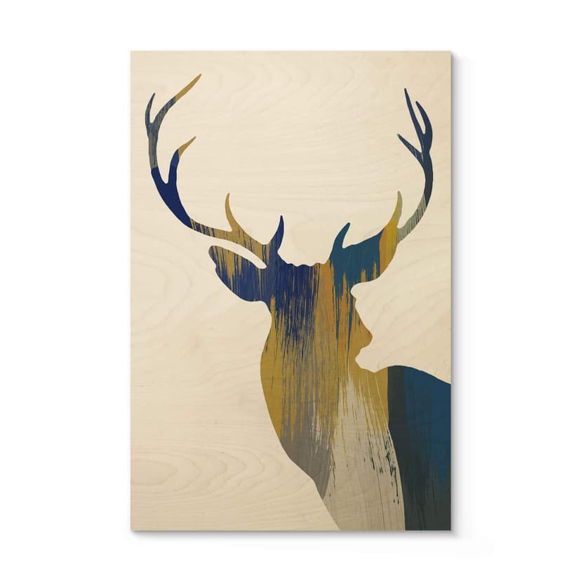 Plakat drewniany Orara Studio - Jeleń niebiesko-żółty 02