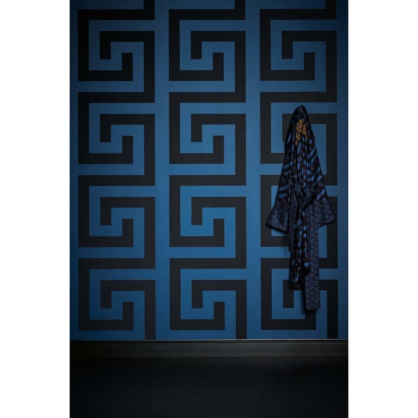 Versace Home Blue Black Meander Próbki Designerska luksusowa tapeta z włókniny