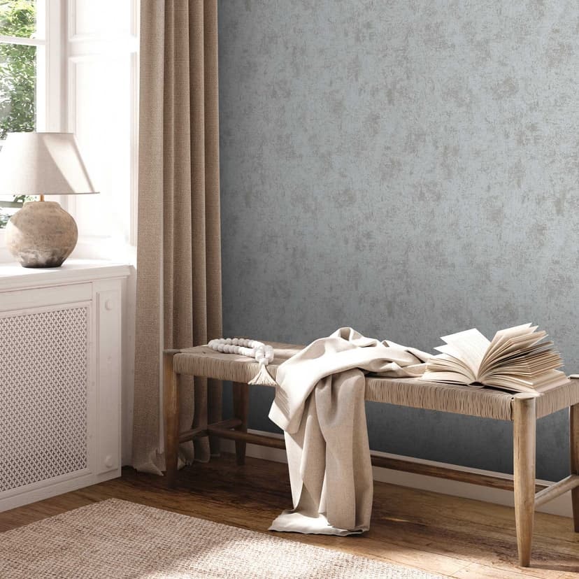Metaliczna tapeta srebrnoszara - tapeta z włókniny o wyglądzie tynku - styl industrialny do sypialni