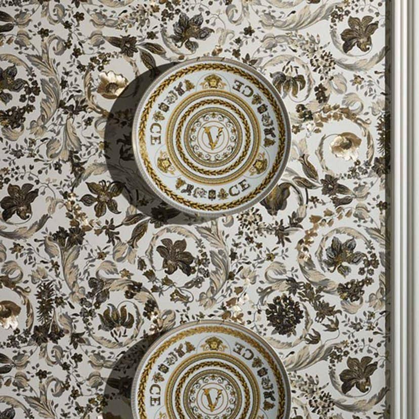 Versace Home luksusowa tapeta kwiatowa perłowa beżowa brązowa designerska klasyczna tapeta z włókniny
