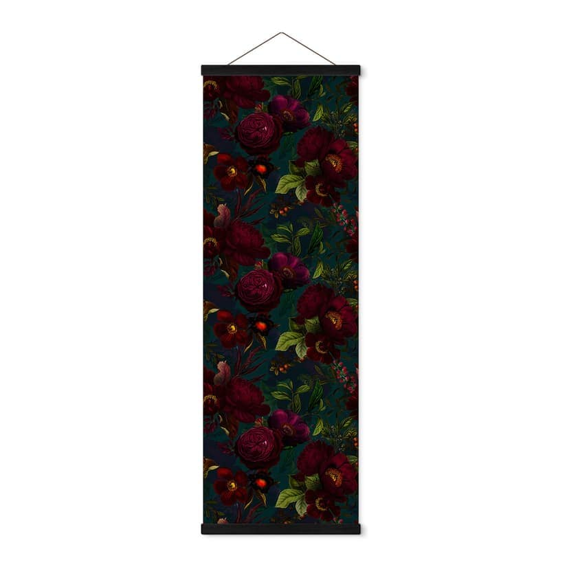 Obraz tkaniny UN Designs - Ciemne kwiaty - Panorama