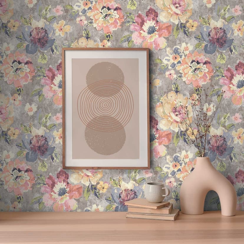 Tapeta w kwiaty w pastelowych kolorach - tapeta w kwiaty w stylu retro - tapeta z włókniny