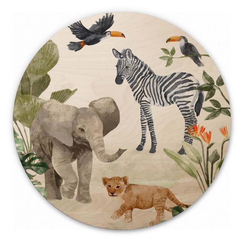 Obraz drewniany Goed Blauw - Jungle babies - Okrągły