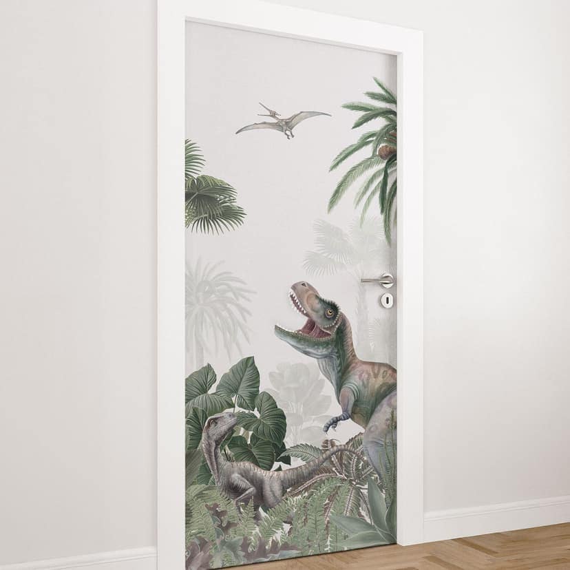 Folia na drzwi do pokoju dziecięcego - Przygoda dinozaurów - Kikki Belle - Samoprzylepna dekoracja n