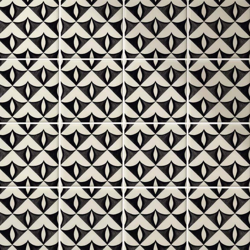 Naklejki na płytki Geometryczne ornamenty w kolorze czarno-beżowym - Treechild - zestaw 12 sztuk