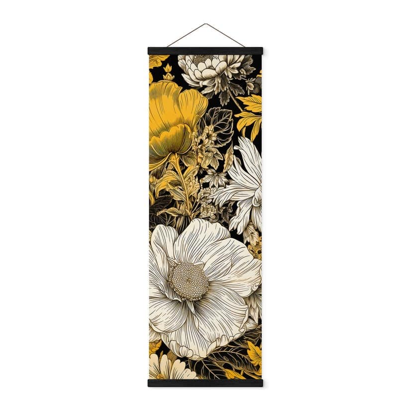 Obraz z tkaniny w kwiaty - Blossom splendour in ochre panorama - Jaszke