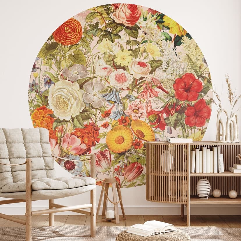 Kolorowa kwiatowa fototapeta z kolażem - Kwiatowa fototapeta - Frida Floral Studio - Okrągła - tapet