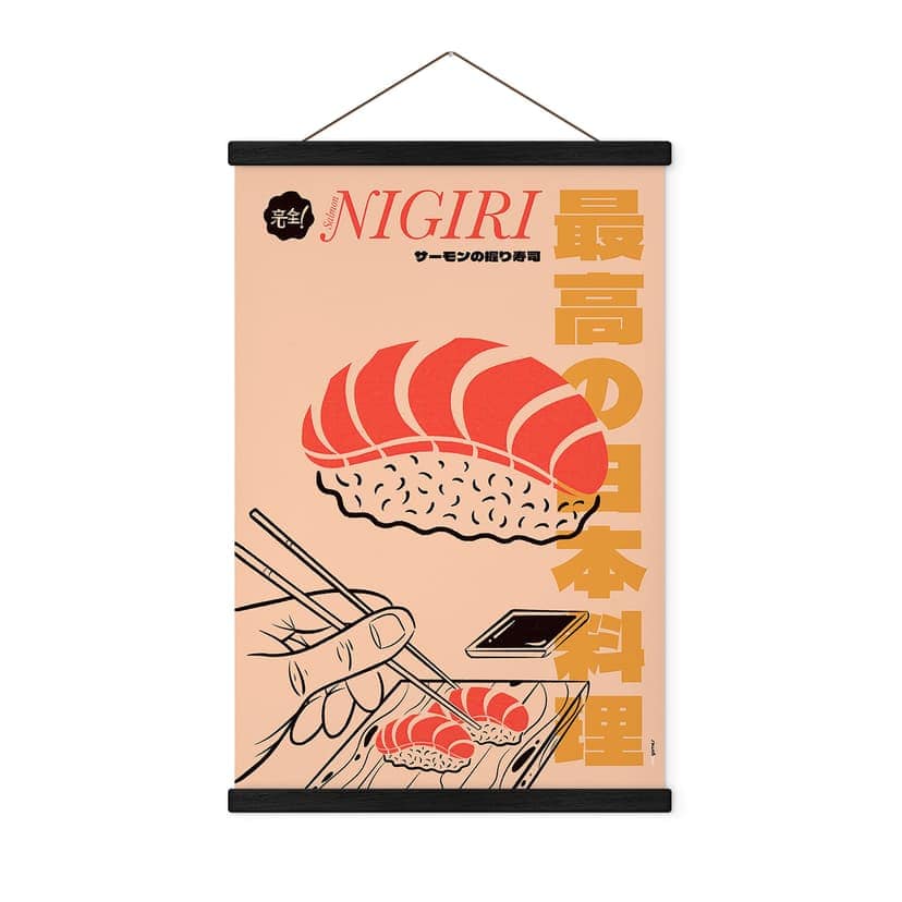 Obraz tkaniny kuchnia japońska vintage - Sushi łosoś - Gomes