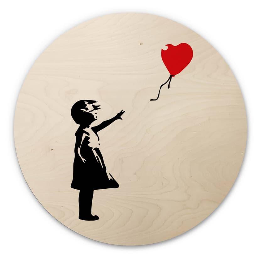 Obraz drewniany Banksy - Dziewczynka z czerwonym balonikiem - Okrągły