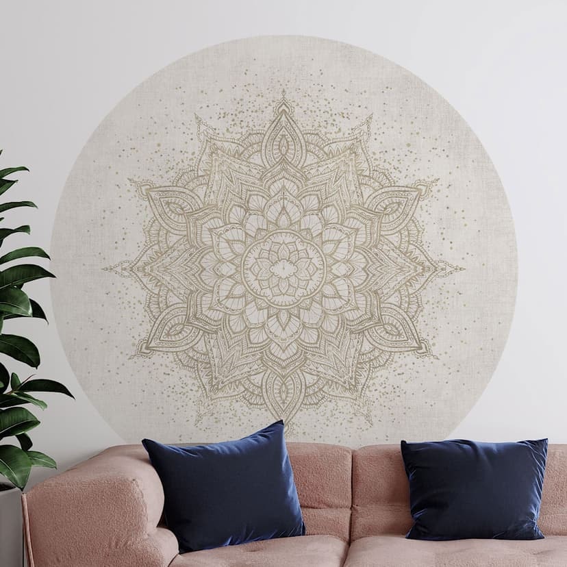 Naklejka na ścianę z ornamentem boho o wyglądzie lnu - Bloomery Decor - Okrągła
