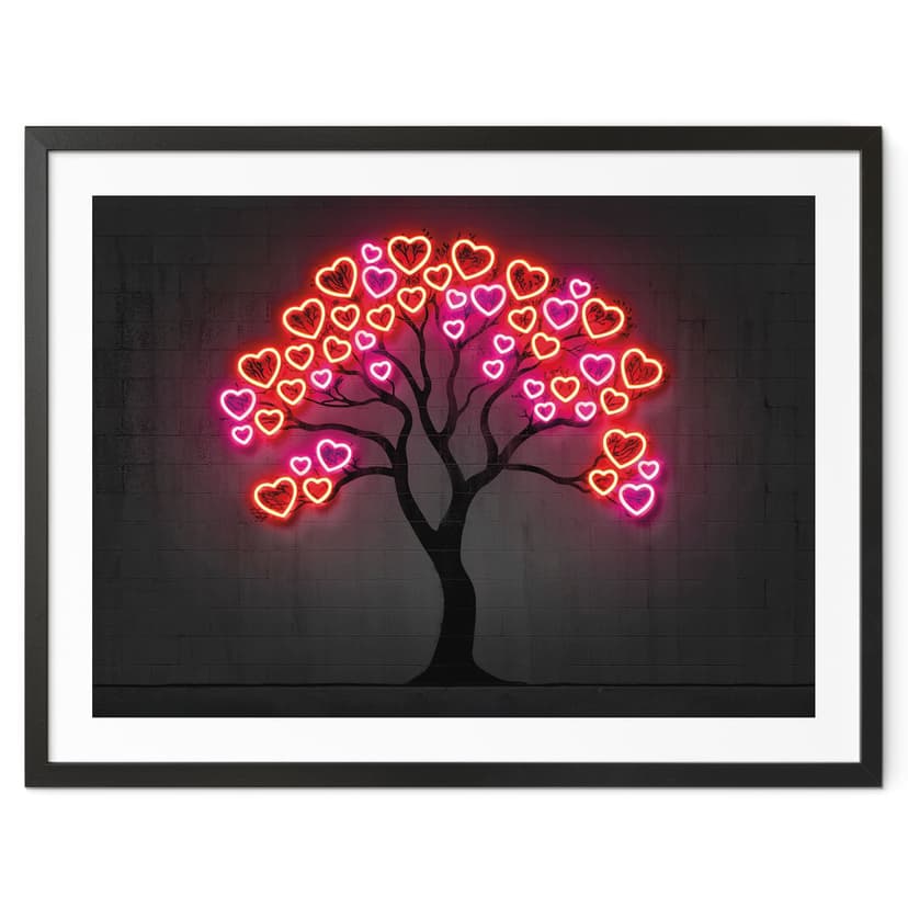 Plakat w stylu neonowym | Drzewo z czerwonymi sercami - Mielu