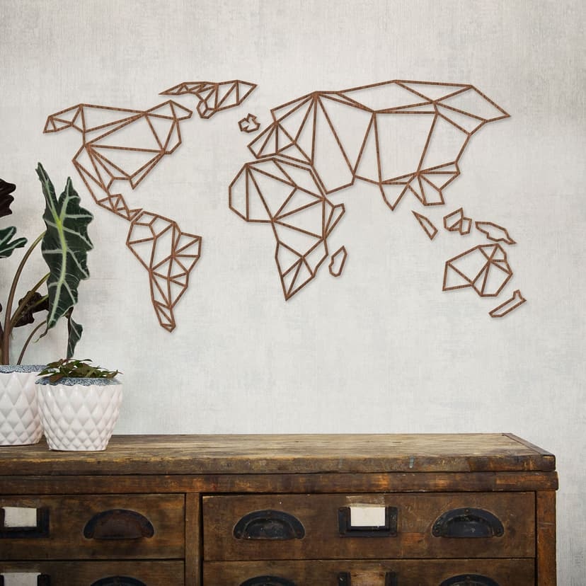 mapa świata 3D origami wykonana z drewna - mahoń