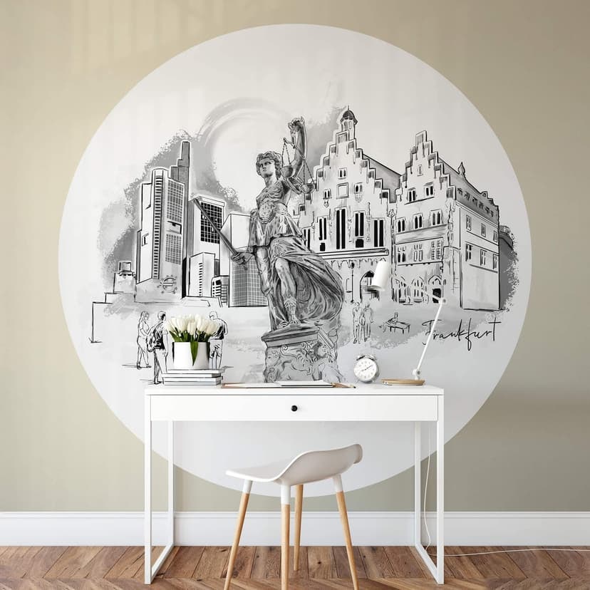 Fototapeta Frankfurt - Czarno-biały - Okrągły - Pokochaj swoje miasto - tapeta flizelinowa/tapeta fl