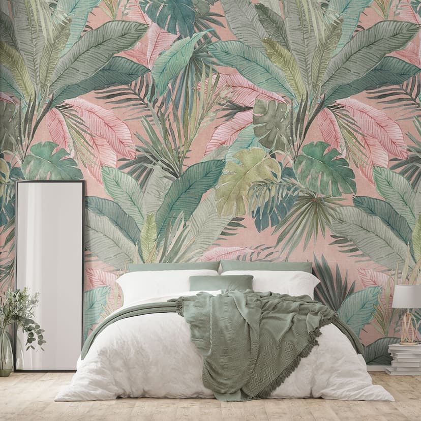 Fototapeta tropikalne liście w dżungli różowa - Bloomery Decor