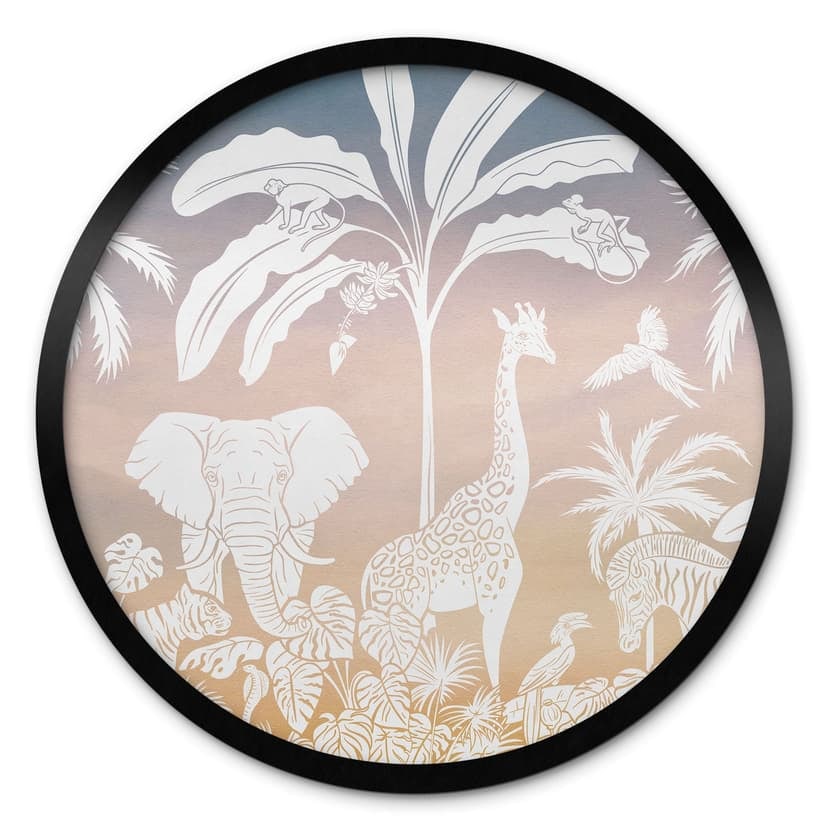 Plakat Jungle Paradise z dzikimi zwierzętami - Ombre - Kikki Belle - Round