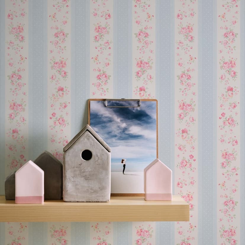Floral blue white - tapeta flizelinowa Country House A.S. Création - matowa i lekko teksturowana