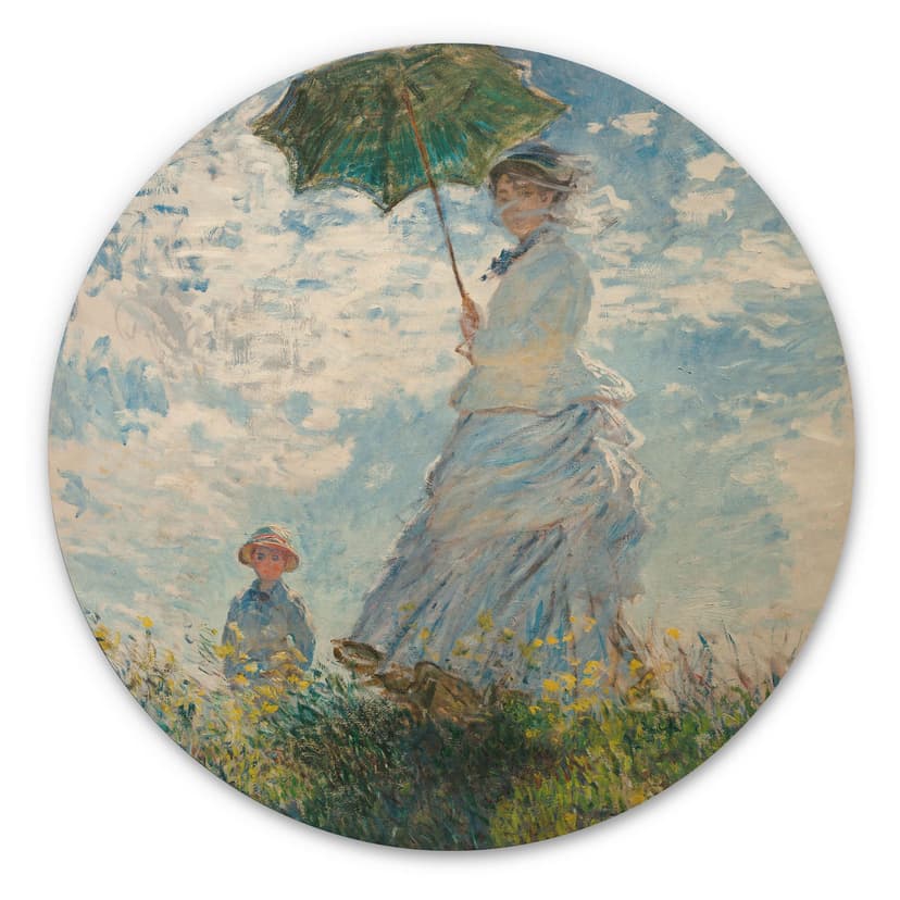 Obraz drewniany Monet - Kobieta z parasolem - Madame Monet i jej syn - Okrągły