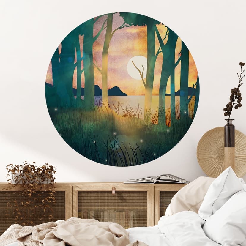 Naklejka na ścianę Forest magic at sunset - SpaceFrog Designs - Round
