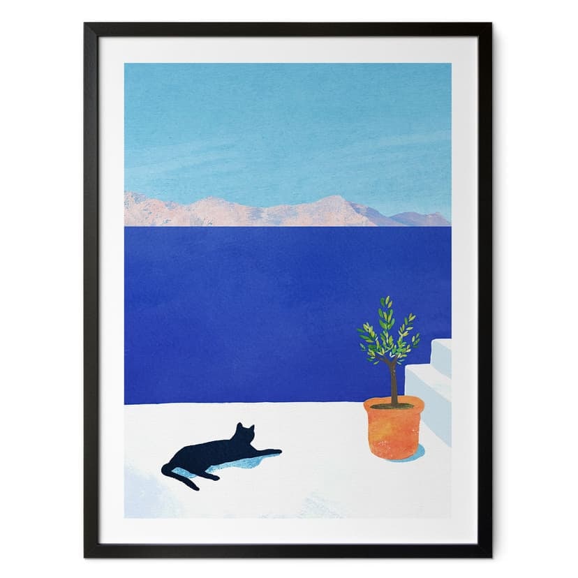 Plakat motyw letni - Siesta z kotem nad morzem - Rivers