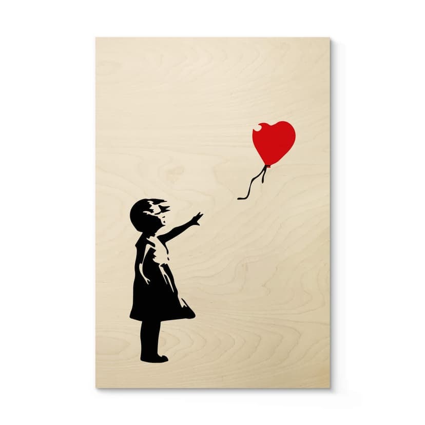 Plakat drewniany Banksy - Dziewczynka z czerwonym balonikiem